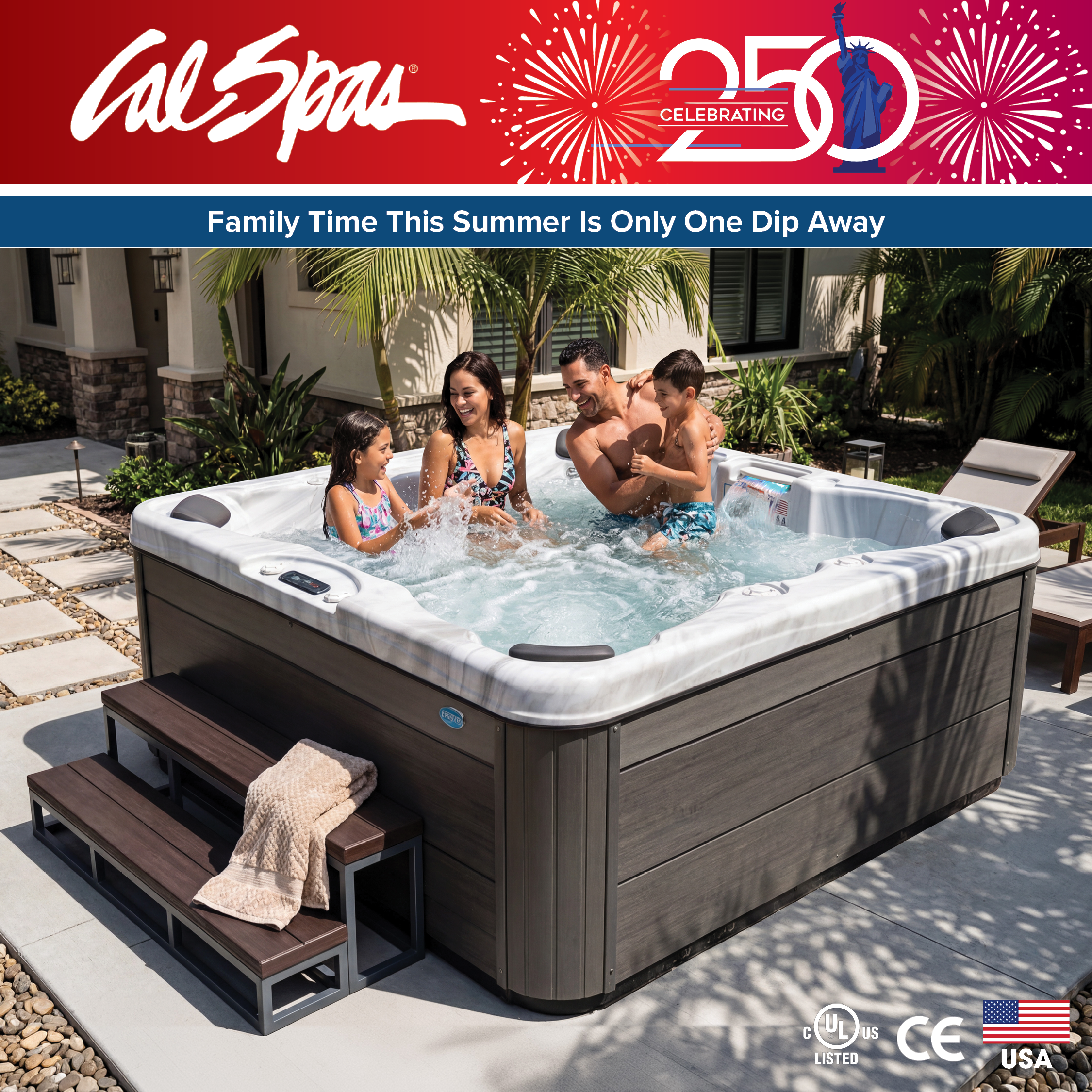 Calspas hot tub being used in a family setting - National City